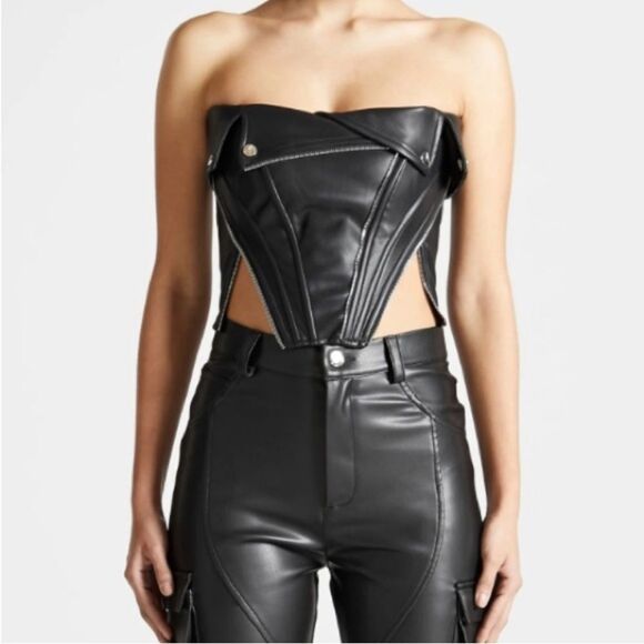 Manière De Voir Vegan Leather Biker Corset Black Size 2 Nwt - Picture 4 of 10